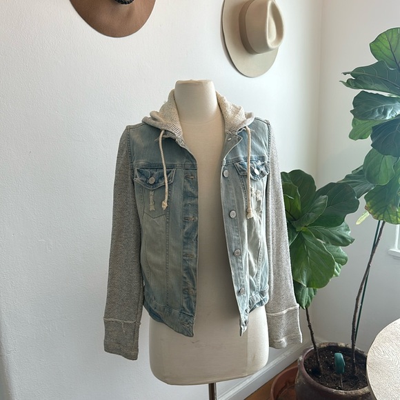 Mossimo Supply Co. Jackets & Blazers - Mossimo denim and knit hooded jacket